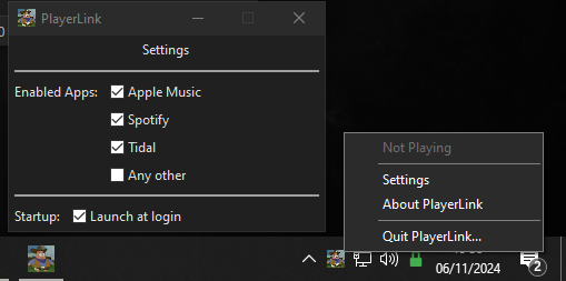 settings window